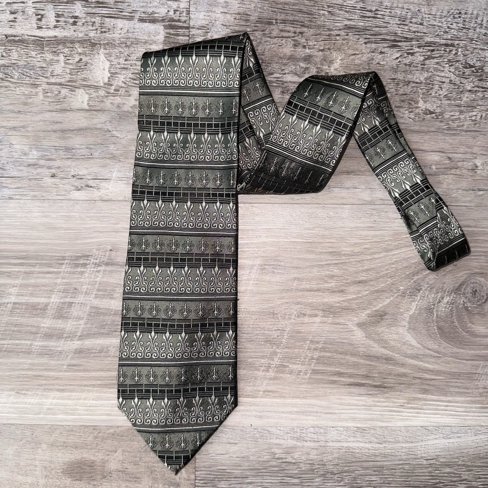 Men's Necktie Black Silver Gray Jacquard Geometric Tango Silk Tie Formal Classic
